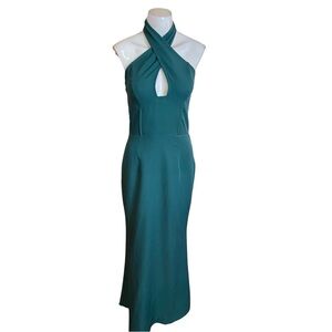 PrettyLittleThing Cross Front Emerald Green Corset Detail Dress Size 6